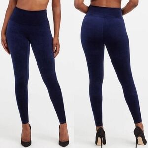 Spanx Velvet High Rise Leggings Classic Navy Stretch Full Leg Slimming  Medium